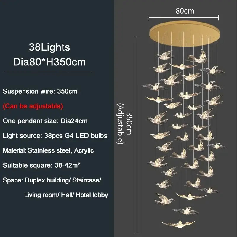 Gold Bird LED Chandelier