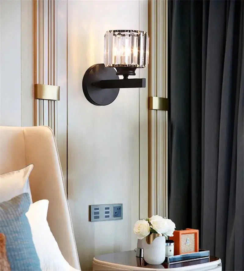 Gold Black Crystal Dining Room Wall Lamp