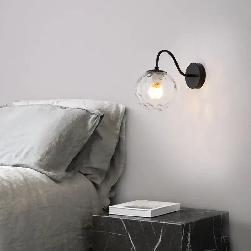Gold Black LED Wall Sconce with Water Ripple Shade