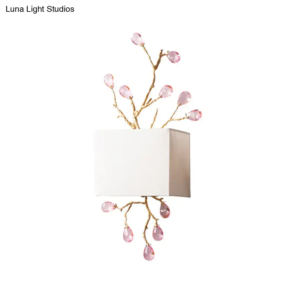 Gold Crystal Wall Sconce Pink Accent Two-Light
