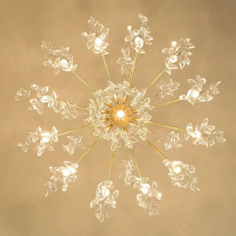 Gold Crystal LED Chandelier Trichromatic Dimming