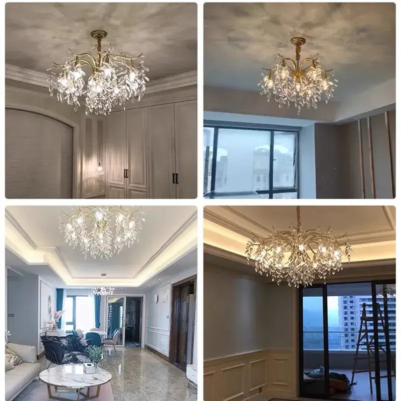 Gold Crystal LED Chandelier Trichromatic Dimming
