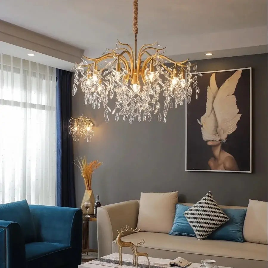 Gold Crystal LED Chandelier Trichromatic Dimming