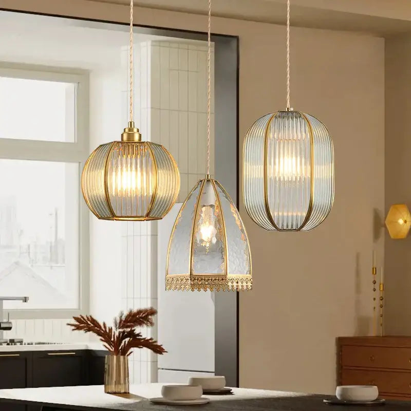Gold Brass Glass Chandelier