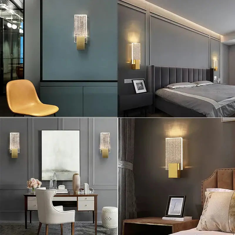 Gold Crystal Wall Sconce with Tricolor Light
