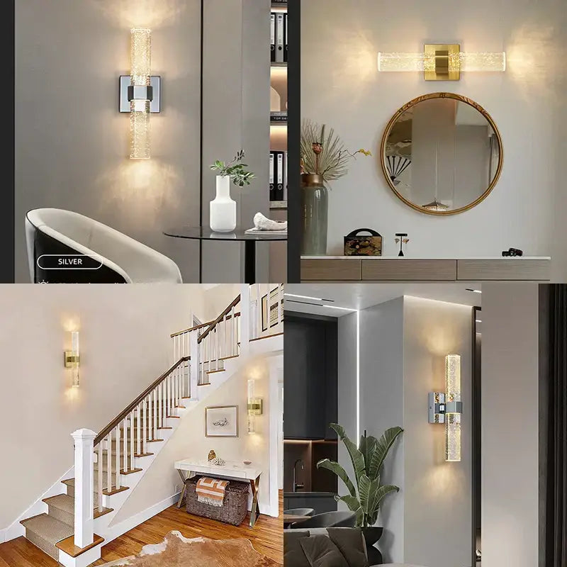 Gold Crystal Wall Sconce with Tricolor Light