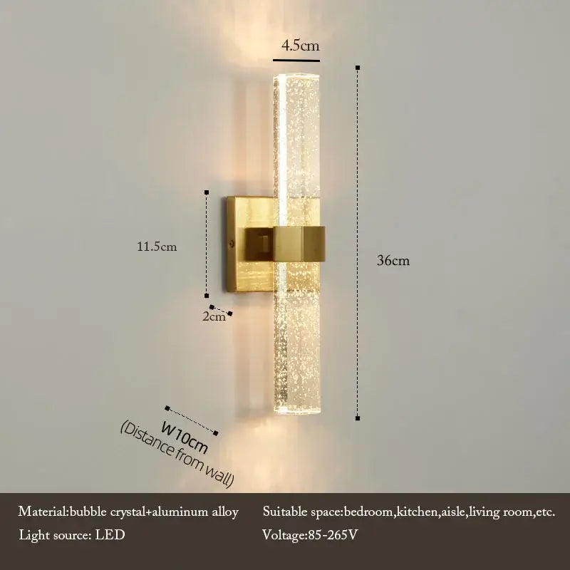Gold Crystal Wall Sconce with Tricolor Light