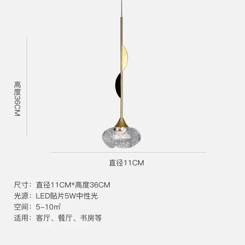 Gold Crystal Dining Pendant 11cm Crystal Shade