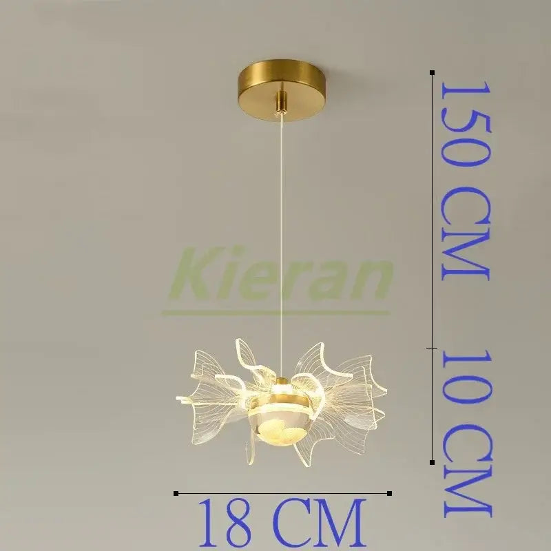 Gold Butterfly Glass Chandelier Tricolor Light