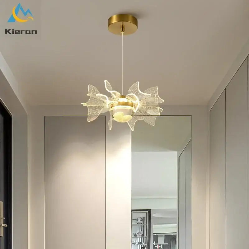 Gold Butterfly Glass Chandelier Tricolor Light