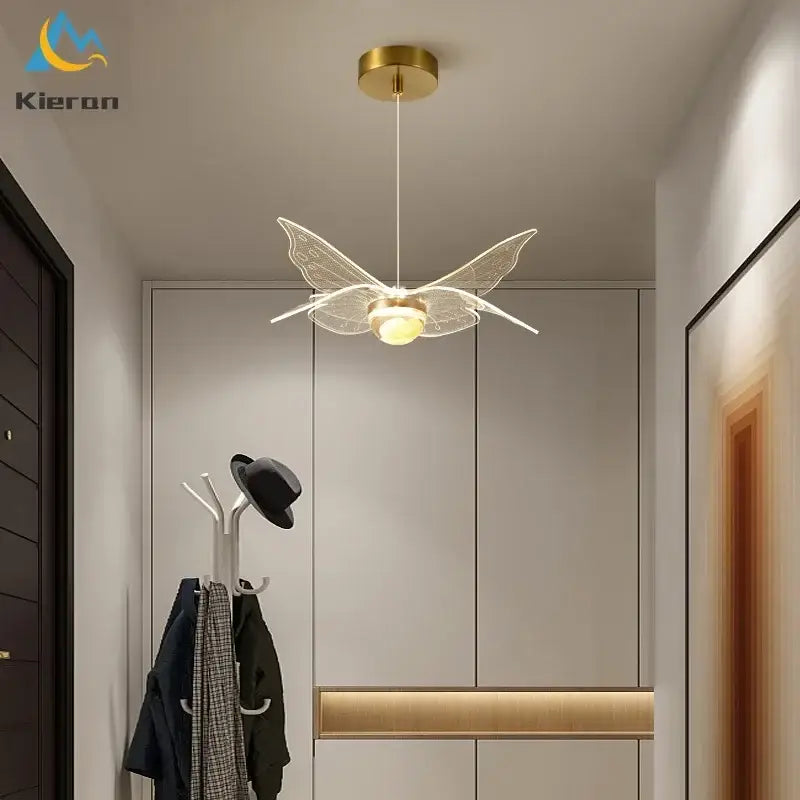 Gold Butterfly Glass Chandelier Tricolor Light