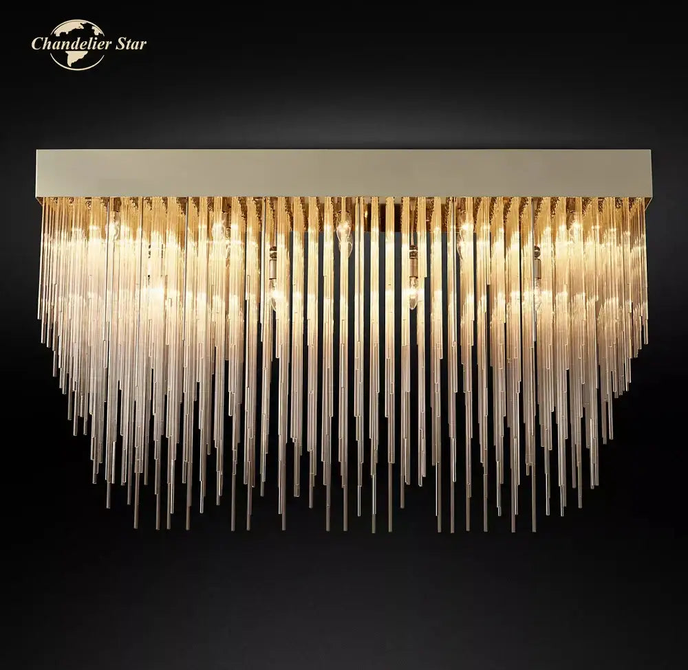 Gold Rectangular LED Chandelier Flush Mount
