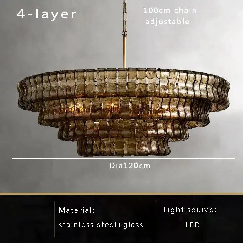 Gold Crystal Dining Chandelier 4-Layer Design