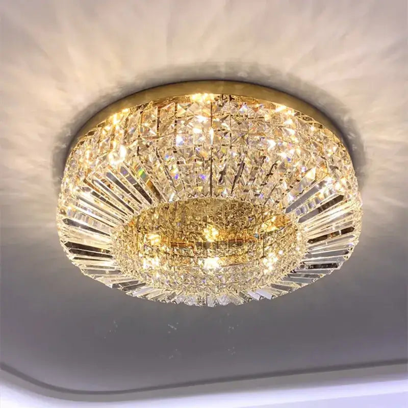 Gold Crystal LED Ceiling Light Polished Steel