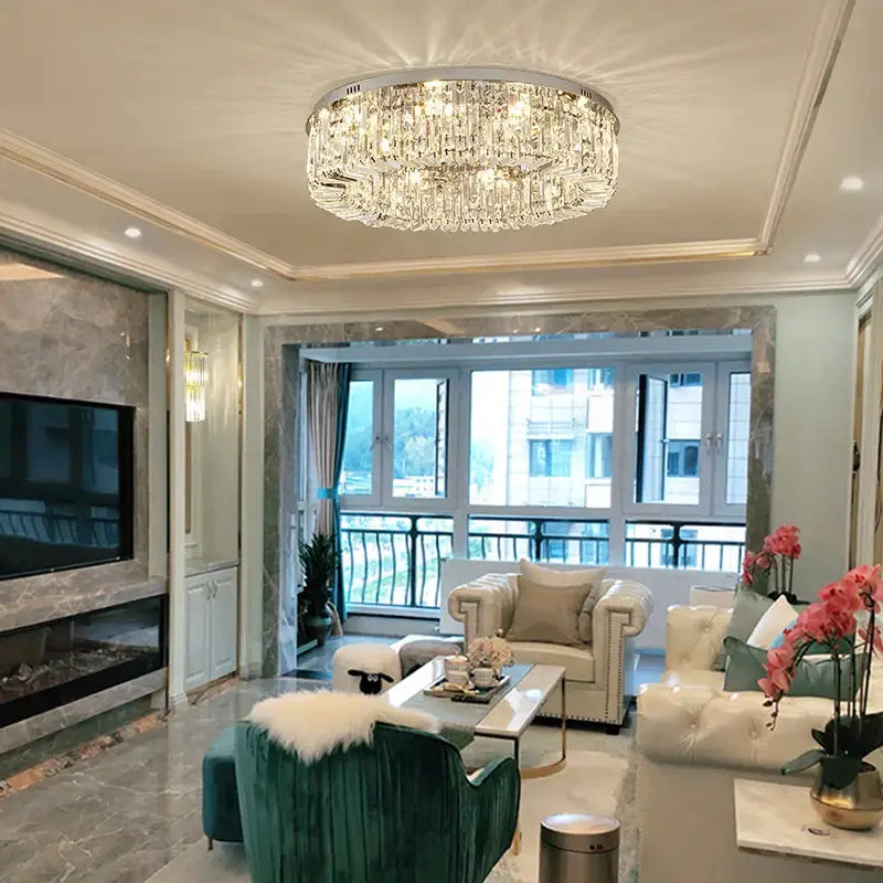 Gold Crystal LED Ceiling Light Polished Steel