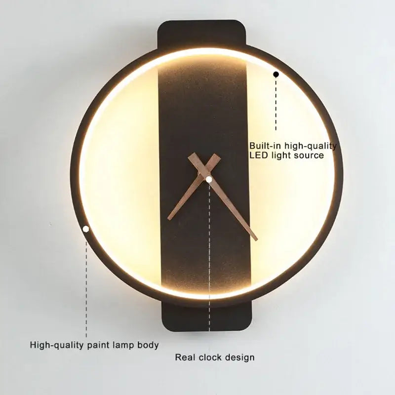 Gold LED Wall Lamp with Built-In Clock Feature
