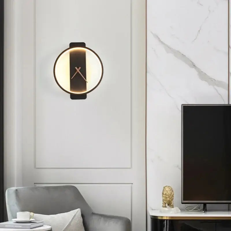 Gold LED Wall Lamp with Built-In Clock Feature