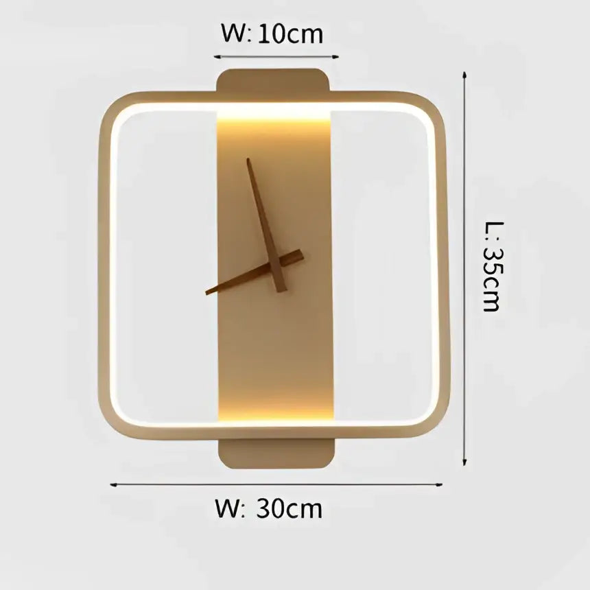 Gold LED Wall Lamp with Built-In Clock Feature