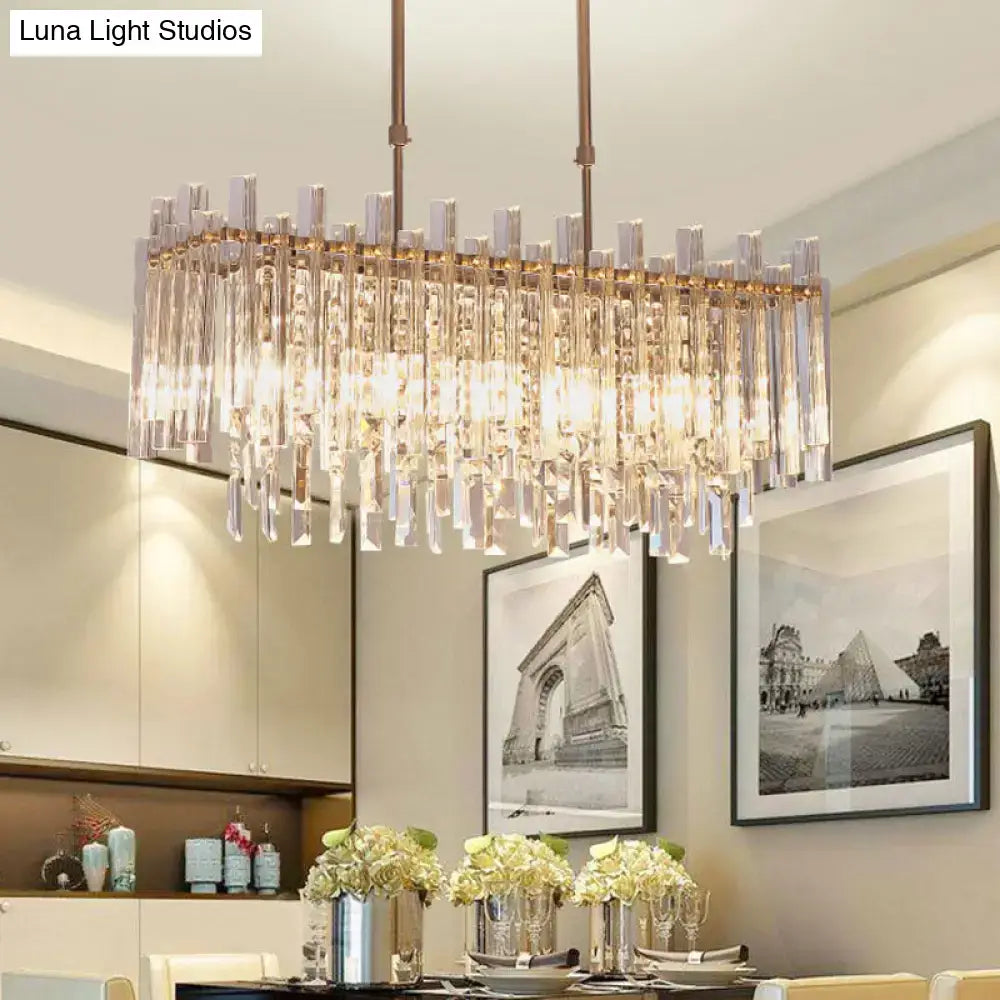Gold Crystal Rectangular Chrome Dining Chandelier