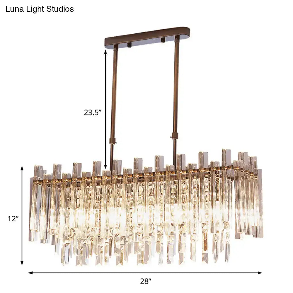 Gold Crystal Rectangular Chrome Dining Chandelier