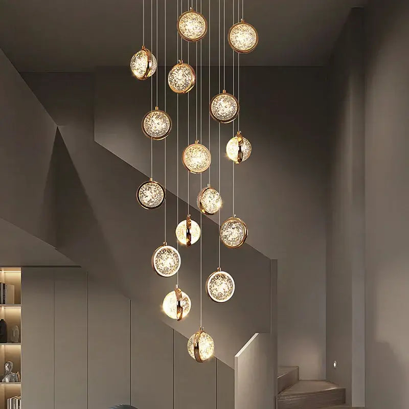 Gold Crystal Staircase Chandelier for Lofts and Hotels