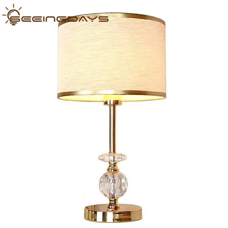 Gold Crystal Table Lamp with Fabric Shade