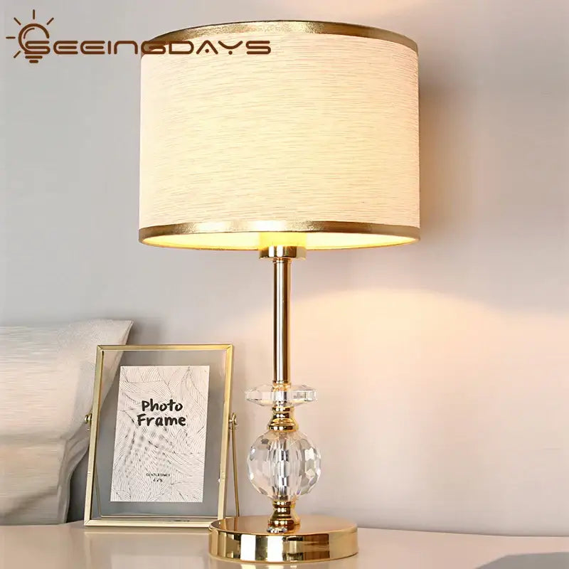 Gold Crystal Table Lamp with Fabric Shade