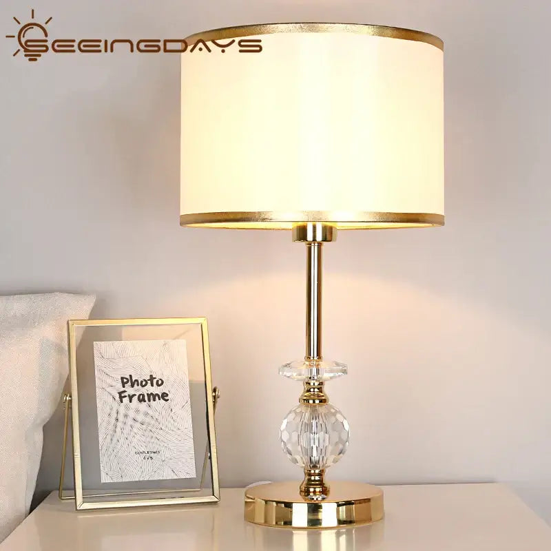 Gold Crystal Table Lamp with Fabric Shade