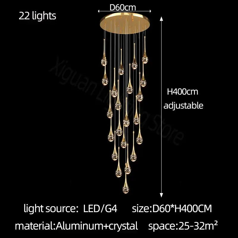 Gold Crystal Bubble Chandelier with Teardrop Design