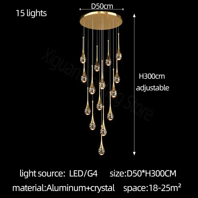 Gold Crystal Bubble Chandelier with Teardrop Design