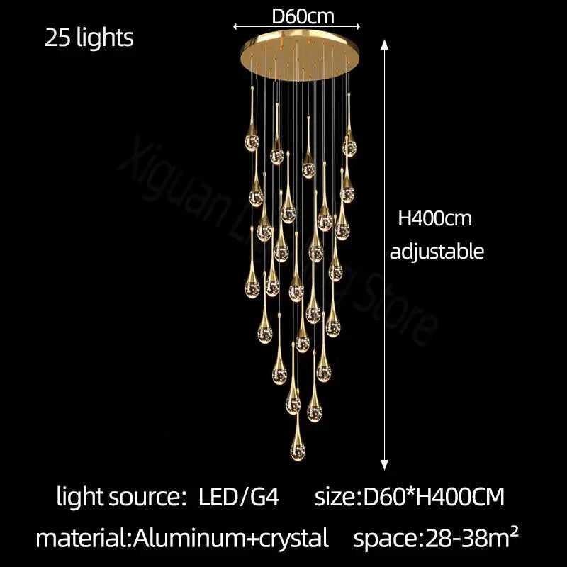 Gold Crystal Bubble Chandelier with Teardrop Design