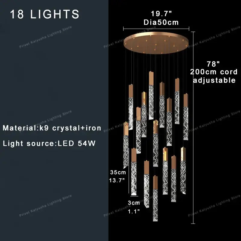 Gold Crystal Spiral 68-Light Cascading Chandelier