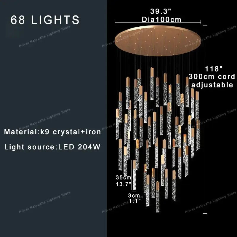 Gold Crystal Spiral 68-Light Cascading Chandelier