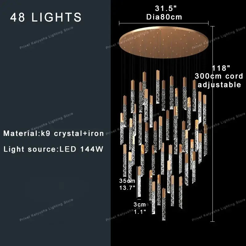 Gold Crystal Spiral 68-Light Cascading Chandelier