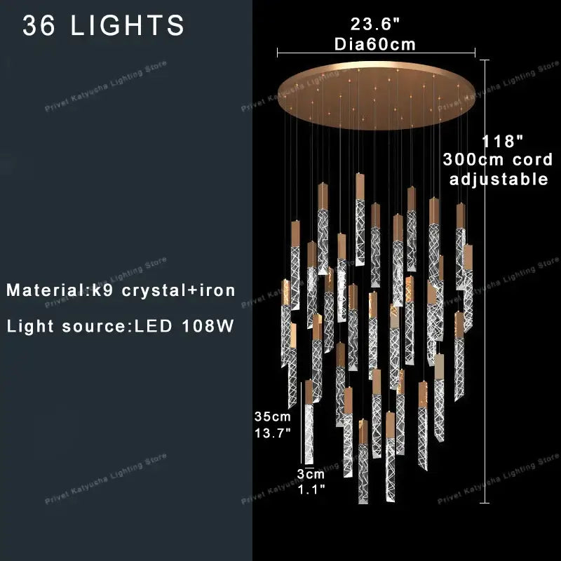 Gold Crystal Spiral 68-Light Cascading Chandelier