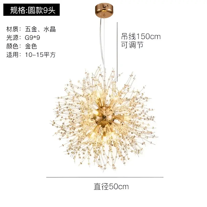 Gold Crystal Dandelion Pendant