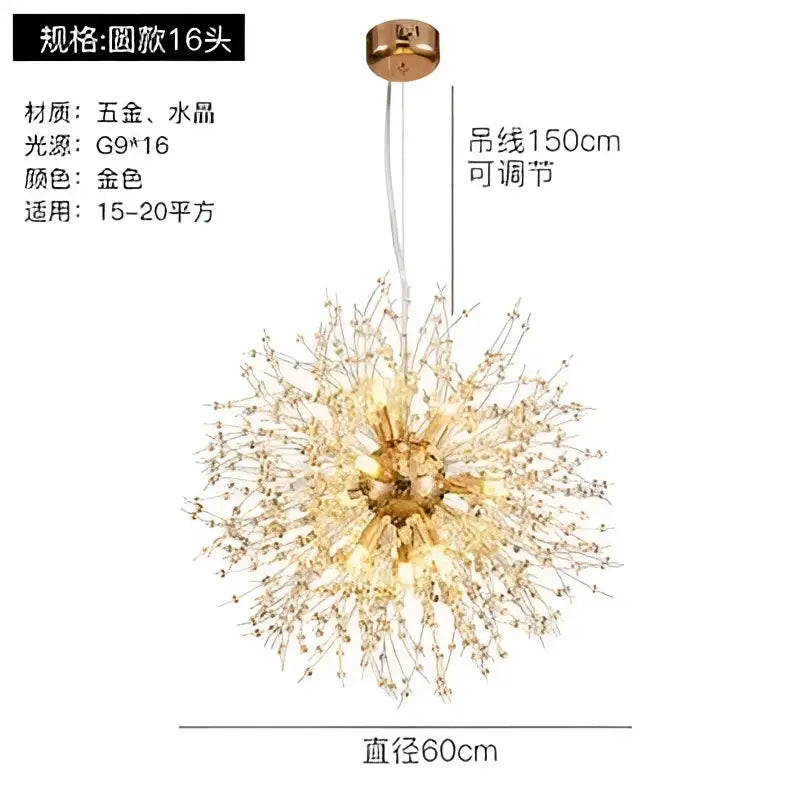 Gold Crystal Dandelion Pendant