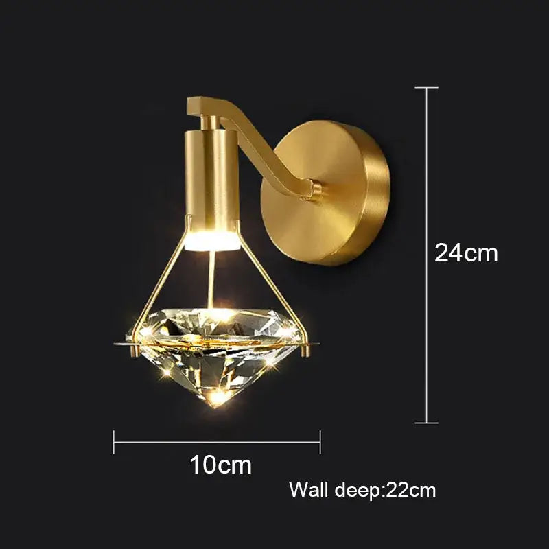 Gold Crystal Nordic Bedroom Wall Lamp
