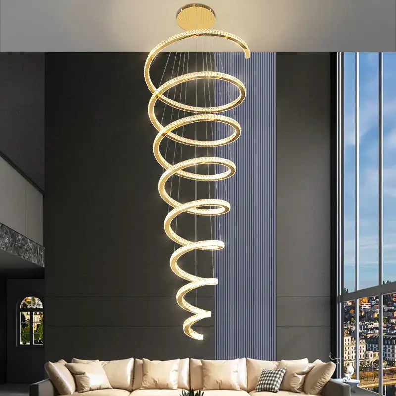Gold Crystal Ring Chandelier Stepless Dimming