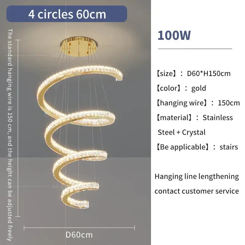 Gold Crystal Ring Chandelier Stepless Dimming