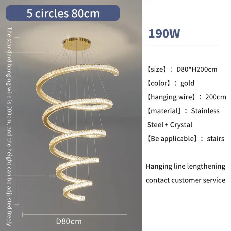 Gold Crystal Ring Chandelier Stepless Dimming