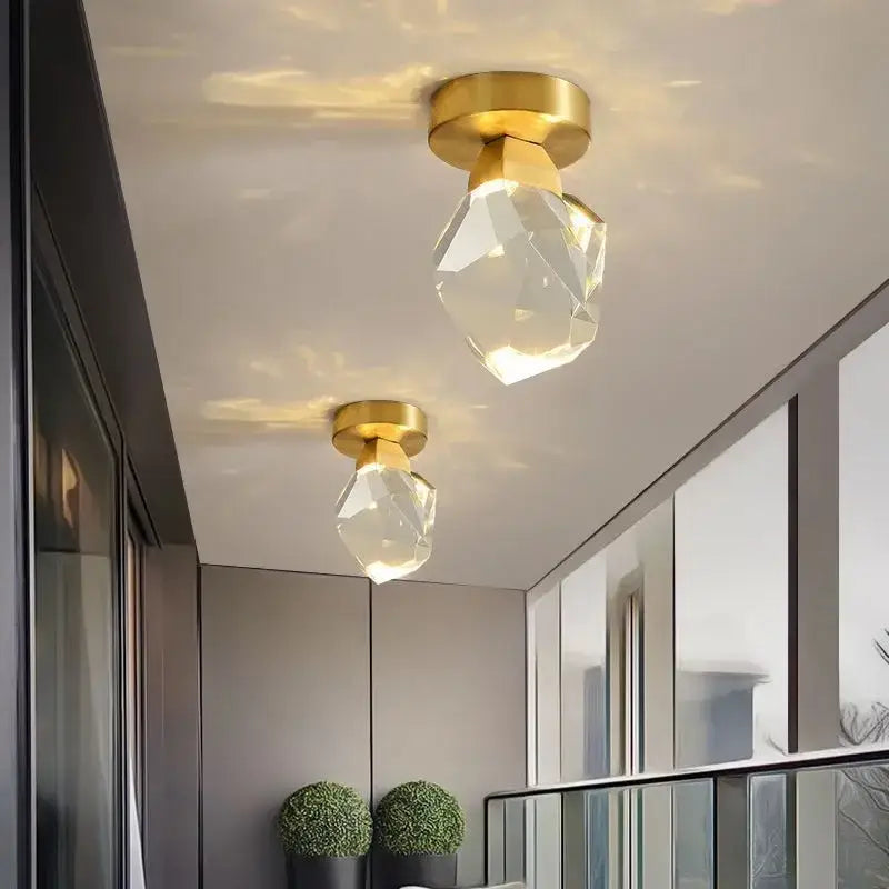 Gold Crystal Ceiling Lamp For Hallway Balcony