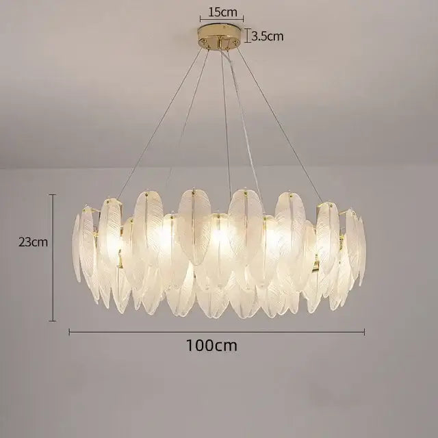 Gold Crystal Feather Chandelier Pearl Layered