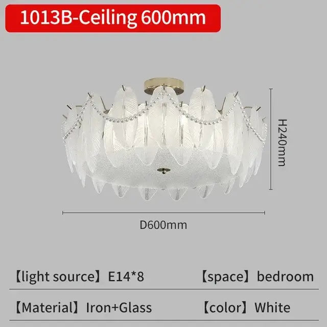 Gold Crystal Feather Chandelier Pearl Layered