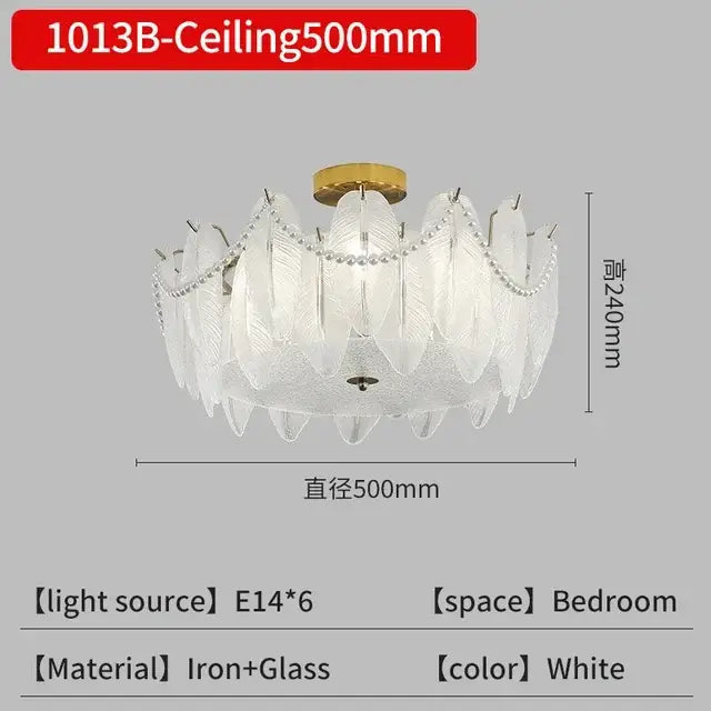 Gold Crystal Feather Chandelier Pearl Layered