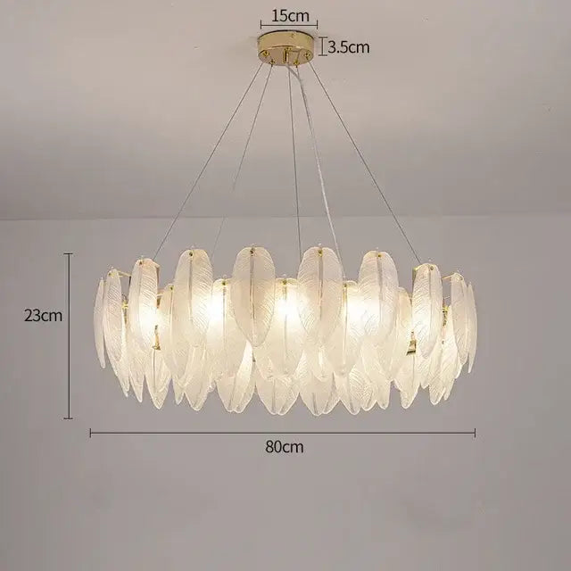 Gold Crystal Feather Chandelier Pearl Layered