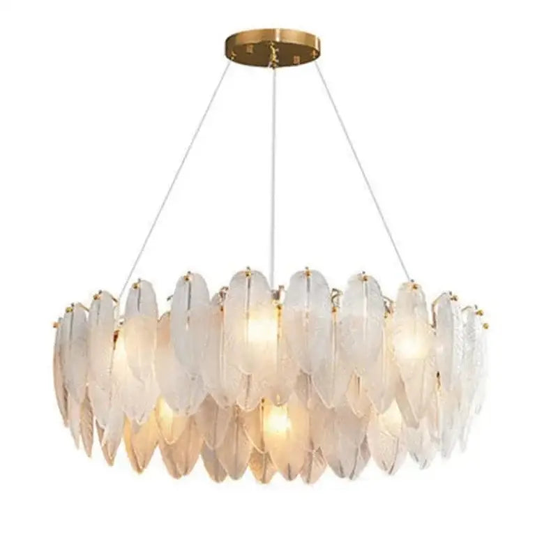 Gold Crystal Feather Chandelier Pearl Layered