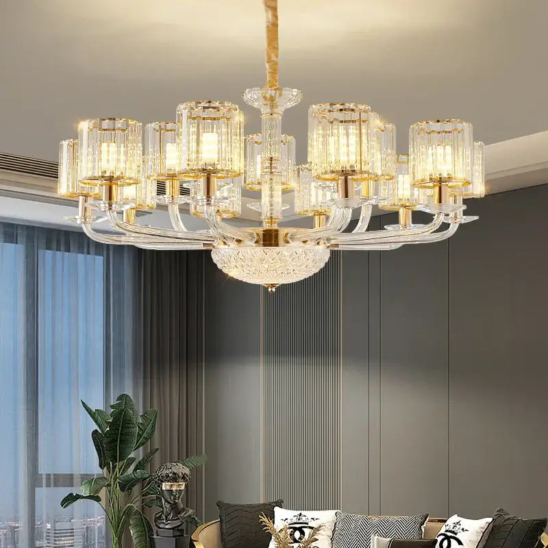 Gold Crystal 15-Head European Pendant Lamp