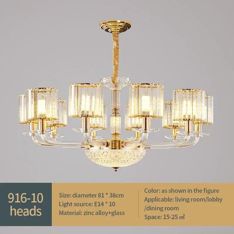 Gold Crystal 15-Head European Pendant Lamp
