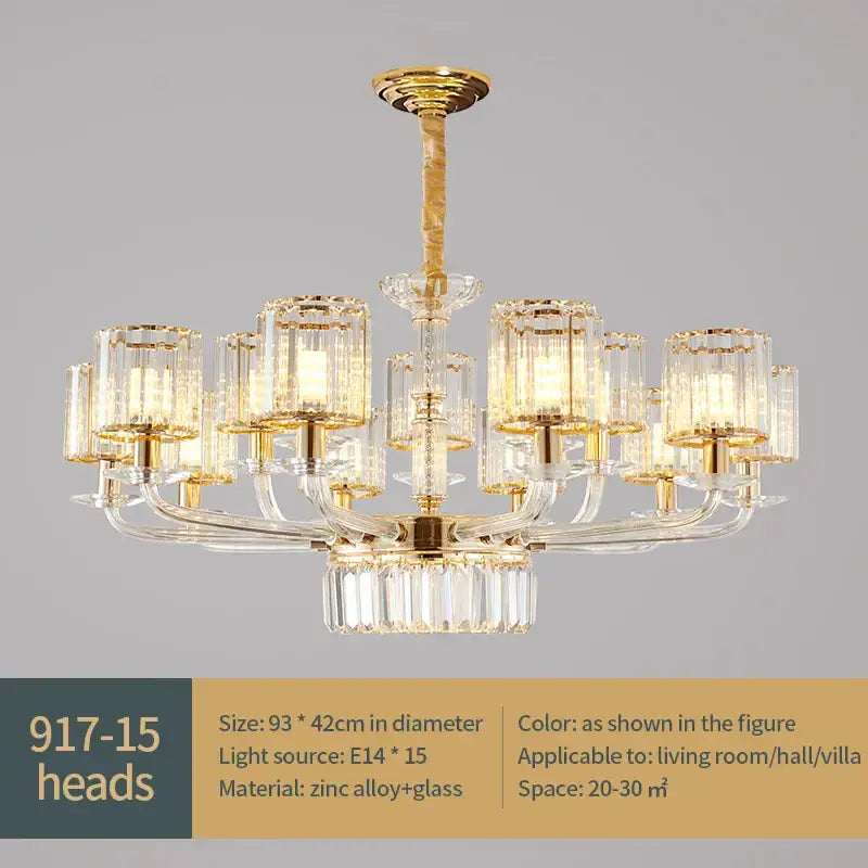 Gold Crystal 15-Head European Pendant Lamp